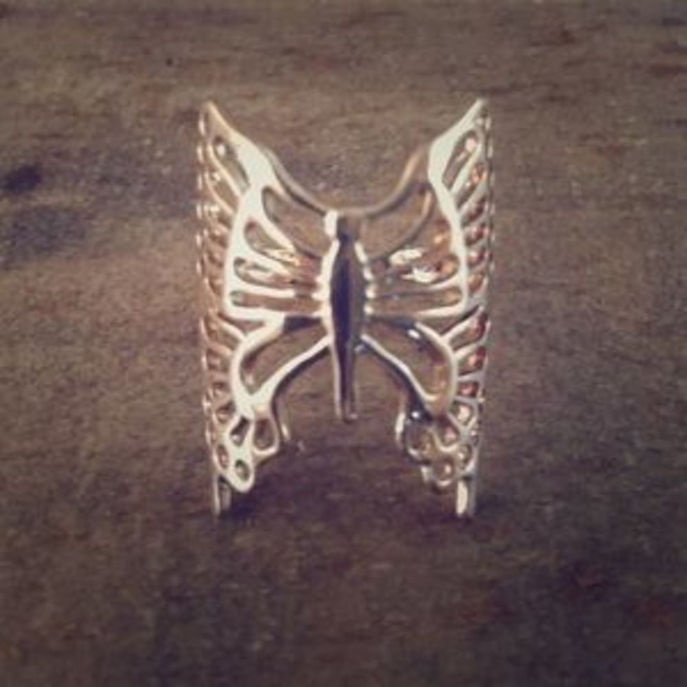 Goldtone Boho Butterfly Statement Ring Size 7